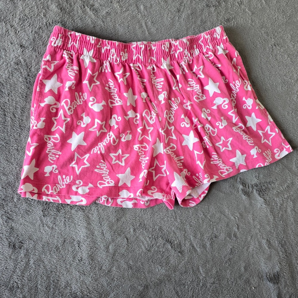 Hybrid Apparel Barbie Pink Sleep Shorts 2X Logo & Stars Print Pajama Lounge Pant - Picture 4 of 14